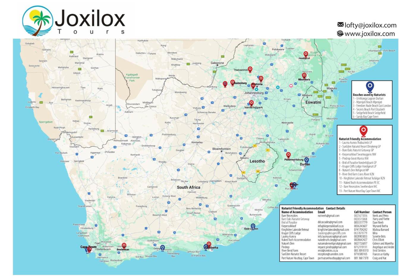 Joxilox Map 2026 Joxilox Naturist Tours
