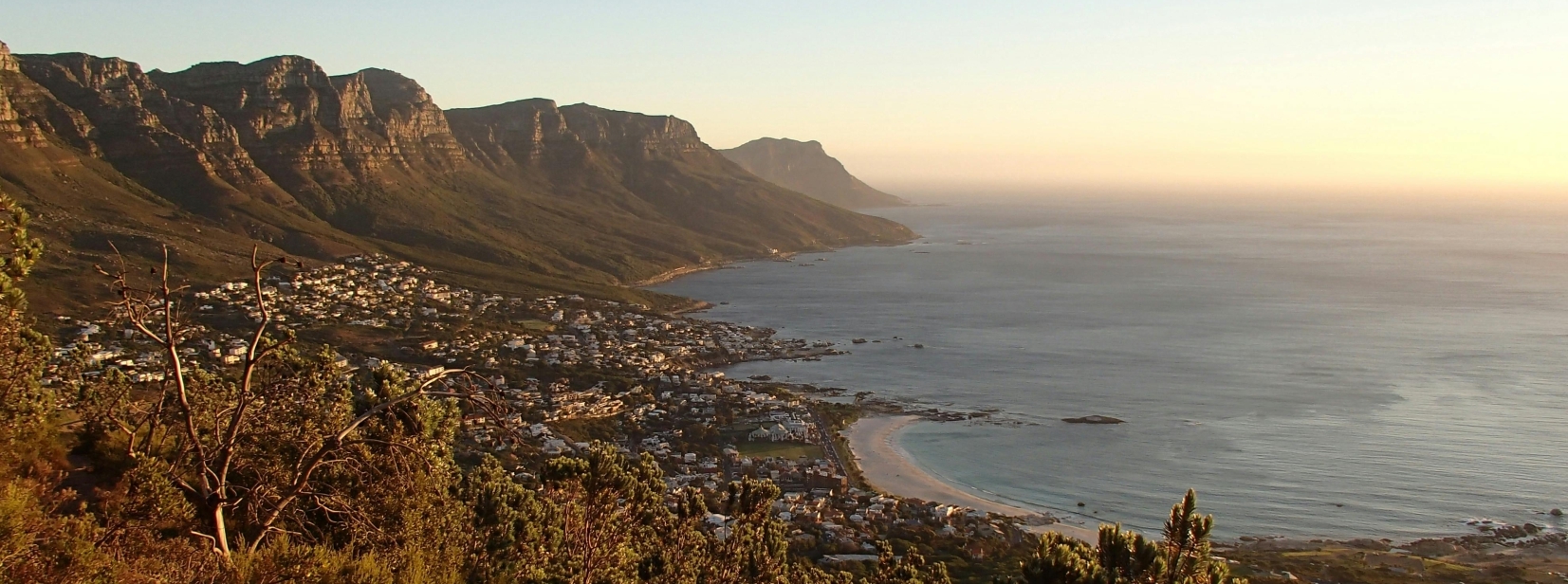 Aerial view of Cape Town coastline and mountains South Africa