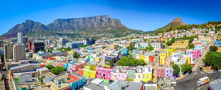 Cape Town Bo-Kaap and Table Mountain aerial view South Africa