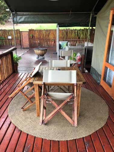 Kitchen area in luxury safari tent โ Kingfisher Lakeside Retreat